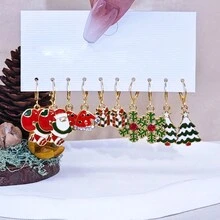 6 件套圣诞欧式金属耳环适合女性日常佩戴 - 彩色 - 查看 8