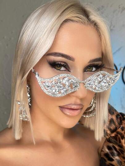  Stonefans Crystal Geometric Fashion Glasses Frame For Women Party Jewelry 2024 Ins Fashion Rhinestone Face Accessories Bridal Gifts