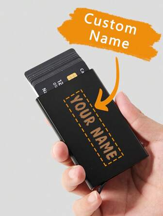 1 pieza Billetera personalizada con firma, billetera con diseño de firma personalizada, billetera personalizada con firma, billetera personalizada con firma, billetera con patrón de empuje de tarjetas delgadas, identificación de tarjeta de crédito, titular de tarjeta de débito minimalista de metal de aluminio delgado, caja de tarjeta bancaria RFID, cartera de mujer, soporte de tarjeta de metal para hombre, organizador