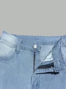 Quần Jeans Skinny Họa Tiết Da Báo Acid Wash Cho Nữ - Màu xanh lam - Xem 7