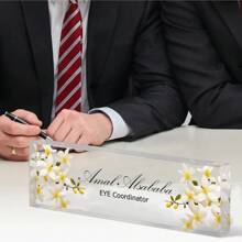 1pc,Personalized Desk Name Plate, Simple, Cute, Artistic Retro,Style,Custom Acrylic Glass Name Plates For Desks, Office Desk Decor Nameplate, Desk Accessories, Teacher Boss Coworkers Employee Appreciation Gift (Engraved Flower 1),Custom Gifts, Decor Birthday Graduation
