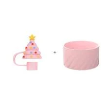 2 pezzi Set di coperture in silicone per cannucce e bicchieri natalizi (adatti per cannucce da 10 mm/0,4 pollici), antipolvere, resistenti all'usura, antiurto, anti rumore, adatti per 40 once, per sport e fitness