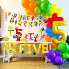 LaVenty LaVenty Rainbow Hi Five Birthday Party Decorations 5th Birthday Party Decorations Rainbow Balloons High Five Birthday Backdrop Five Year Old Birthday Party Supplies Favors