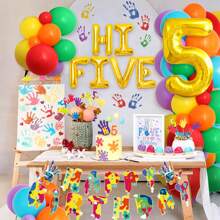 LaVenty LaVenty Rainbow Hi Five Birthday Party Decorations 5th Birthday Party Decorations Rainbow Balloons High Five Birthday Backdrop Five Year Old Birthday Party Supplies Favors