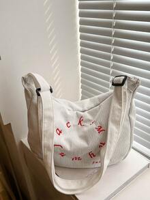 1 件女孩灯芯绒拉链开合新款小设计大容量手提包简约时尚单肩包简约休闲斜挎包，内部空间大，送给朋友、女朋友、妈妈的礼物，适合日常外出通勤（包包会有点味道，尺寸会有点偏差） - 斜跨包 - 查看 10