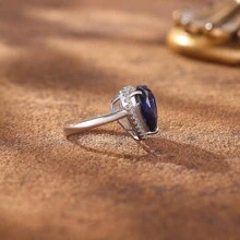 1pc S925 Sterling Silver Heart-Shaped Blue Cubic Zirconia Inlaid Ring For Women, Suitable For Daily Wear, Festivals, Parties, Weddings, Gatherings, Comes With Elegant Gift Box - Silver - View 2