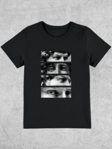 Women's Baby Look T-Shirt Michelangelo Statue Various Angles - Tumblr Style / NEW RELEASE - 黑色 - 查看 2