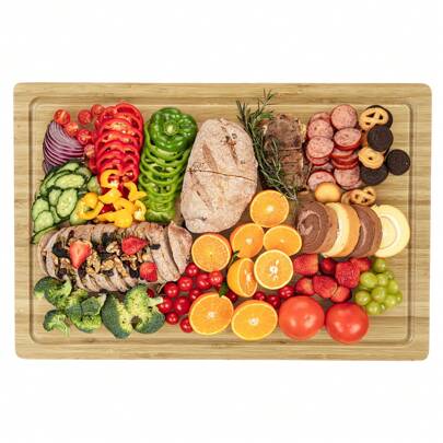 Bamboo Wood Cutting Board, Kitchen Chopping Board With Juice Groove & Handle For Meat, Vegetables And Cheese, Wood Charcuterie Board Serving Tray