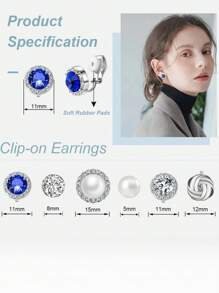 12 Pairs Of No Piercing Accessories, Including Black Flower Stud Earrings, Blue Cubic Zirconia Clip-On Earrings, And Geometric Shape Cubic Zirconia Faux Pearl Earring Set Valentines,Mom,Mother,Mother's Day,Gift