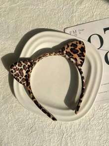 1 件女士简约优雅豹纹猫耳头带，适合日常使用和通勤万圣节，洗脸用头带包面膜头带 - 彩色 - 查看 7