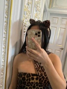 1 件女士简约优雅豹纹猫耳头带，适合日常使用和通勤万圣节，洗脸用头带包面膜头带 - 彩色 - 查看 2