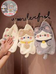 3pcs/1pc Cute Cat Plushie Super Absorbent Hand Towel, Hanging Bathroom Kitchen Decorative Towel, Absorbent Easy To Clean Personalized Towel Home Bathroom Decor Fall Decor Back To School Dish Cloths Kitchen Towel