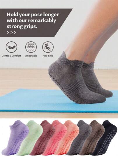 3 Pairs Women Yoga Socks Breathable Non Slip Pilates Socks With Grips, For Gym, Fall