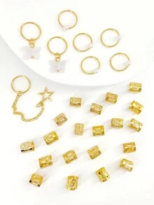 28 件发辫袖口、发饰辫子首饰辫子首饰发辫环辫子装饰首饰头发辫子配饰发型 - 金色 - 查看 2