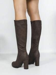 Thích hợp với áo hoodie, giày bốt cao đến đầu gối đế dày chống thấm nước dành cho nữ, bốt cao cổ màu nâu sẫm tối giản thường ngày cho mùa thu/đông, tiệc tùng - Màu nâu Sô-cô-la - Xem 6