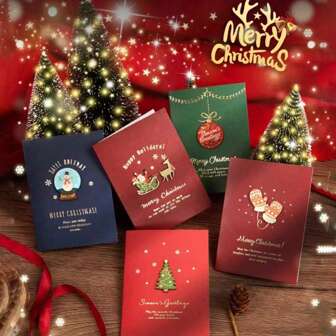 6pcs Vintage Christmas Greeting Cards With Envelopes, Christmas Eve Gift Cards, Holiday Blessing Handwritten Cards