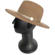 Fedora Hat Country Bandinha Shine Golden Unisex Medium Brim Top Premium Rodeo Show Style - Krem - View 3