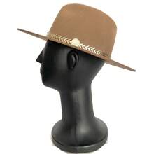 Fedora Hat Country Bandinha Shine Golden Unisex Medium Brim Top Premium Rodeo Show Style - Krem - View 2