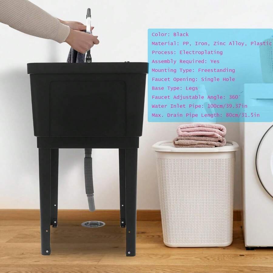 CNCEST LOYALHEARTDYBTG Black Space Saver Utility Sink, Space Saver