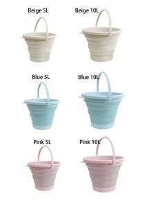 1pc Outdoor Portable Foldable Car Wash Bucket, Suitable For Travel, Fishing - Beige - View 3