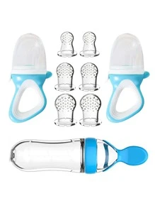 9pcs Baby Feeding Set: 1pc Silicone Feeding Bottle With Spoon, 2pcs Fresh Food Feeder, 6pcs (2pcs In Each Size S, M, L) Mesh Bags - Green - Green - View 2