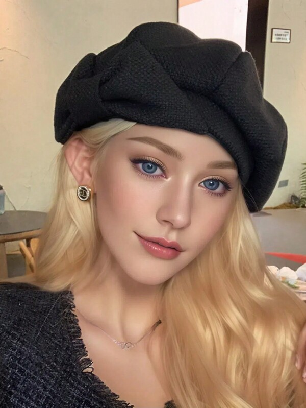 1 Peça Boina com Laço 2024 Nova, Coreana, Outono/Inverno para Mulheres, Nicho, Chapéu de Artista que Valoriza o Rosto,