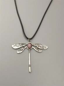 1pc Vintage Bohemian Style Green Dragonfly Design Pendant Necklace, Suitable For Women Party Travel Jewelry Gift