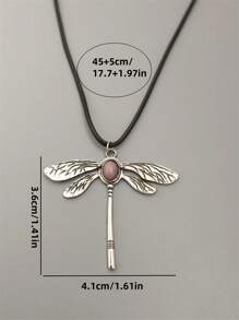 1pc Vintage Bohemian Style Green Dragonfly Design Pendant Necklace, Suitable For Women Party Travel Jewelry Gift