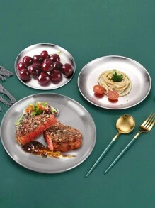 1-4-6-10-Piece Stainless Steel Dinner Plates, 6.6In 7.8In10.2In Round Kitchen Metal Dish Plates, Rust-Proof Camping Serving Plates For BBQ, Snack, Salad, Appetizer, Fruit,Cook