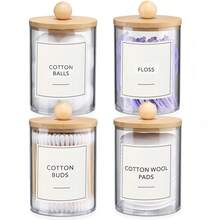 10 Oz Makeup Swab/Ball/Pad Holder, Qtip Apothecary Jar, Storage Box With Label Clear Bathroom Containers Dispenser For Storage 4 Packs Christmas Organizer - Transparent - View 6