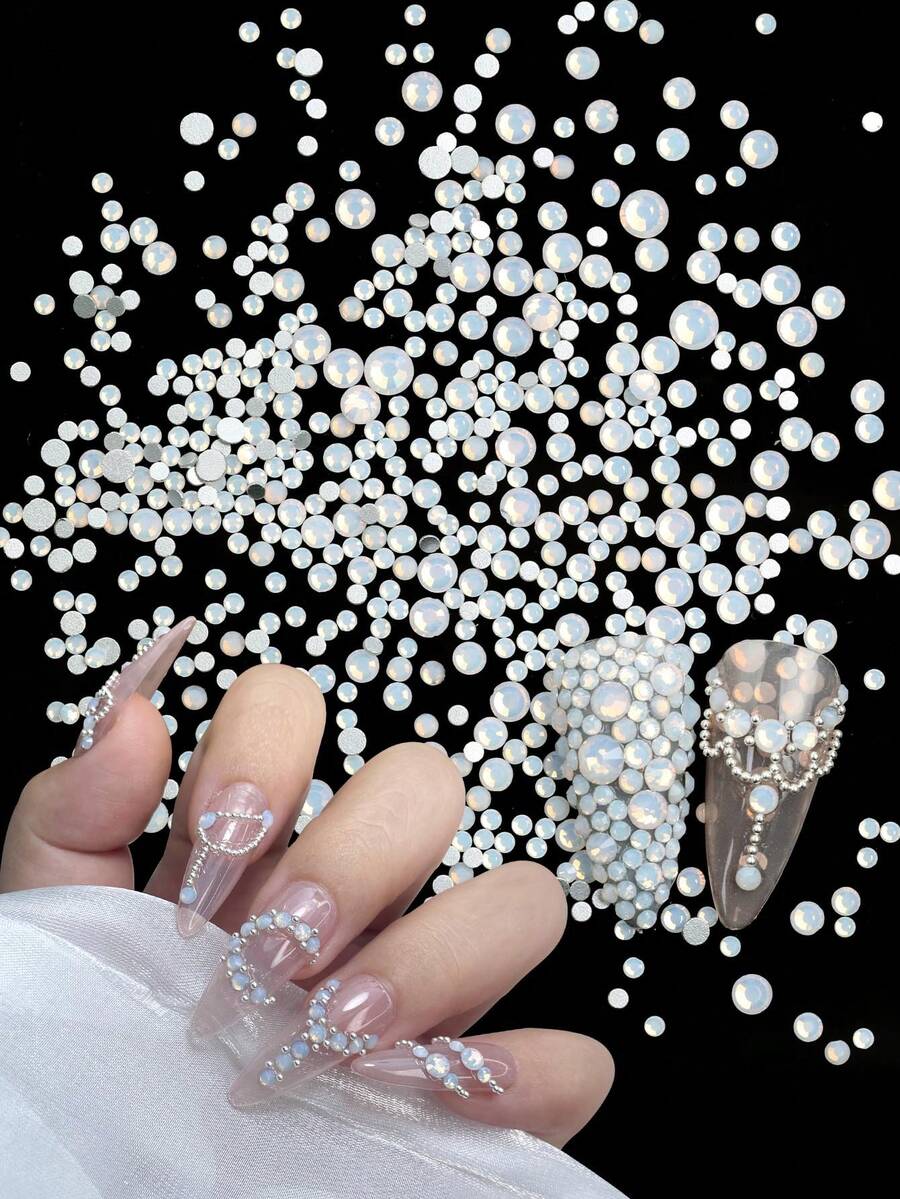 350 CÁI Đá Opal Phẳng Làm Móng Nghệ Thuật 2-5mm Hồng/Trắng Đá Không Cần Cố Định Nóng Làm Móng Tay Cho Túi Xách Thủ Công Nghệ Thuật Làm Móng Trang Trí DIY - trắng - Xem 1