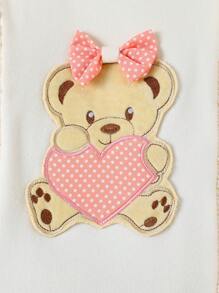 Lente/Herfst Baby Meisjes Schattige Beer Decor Ronde Hals Lange Mouw Romper Met Open Kruis Broek