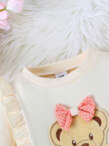 Lente/Herfst Baby Meisjes Schattige Beer Decor Ronde Hals Lange Mouw Romper Met Open Kruis Broek