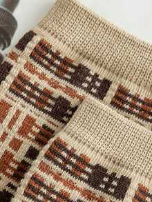 5 双复古英伦风格几何图案中筒袜 - 彩色 - 查看 4