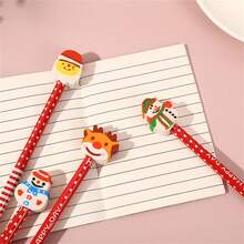 10/20PCS 随机创意卡通带橡皮擦圣诞铅笔学习办公奖品礼物学习文具用品可爱圣诞老人圣诞树麋鹿图案绘画铅笔圣诞夜派对礼物 - 彩色 - 查看 7