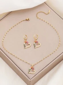 1-3 Stücke 316L Edelstahl Mikro eingelegt farbiger Zirkonia Cut Out-Herz Anhänger Halsketten-Set für Frauen, geeignet für Feste, Geschenke, Versammlungen, Partys und täglichen Gebrauch (ohne Geschenkbox)