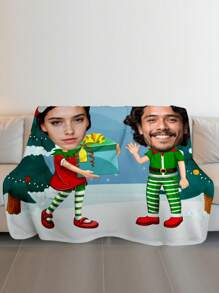 1 pièce de Couverture personnalisée de cadeaux de Noël, Couverture personnalisée avec photo et nom pour lit, Couverture personnalisée avec motif bonhomme de neige, photo et nom, Couverture de flanelle personnalisée de cadeaux de Noël avec conception amusante, photos et nom, Couverture de lit personnalisée, Couverture pour meilleur ami, Cadeau de famille, Cadeau d'anniversaire, Cadeau pour famille/ami/petite amie/petit ami