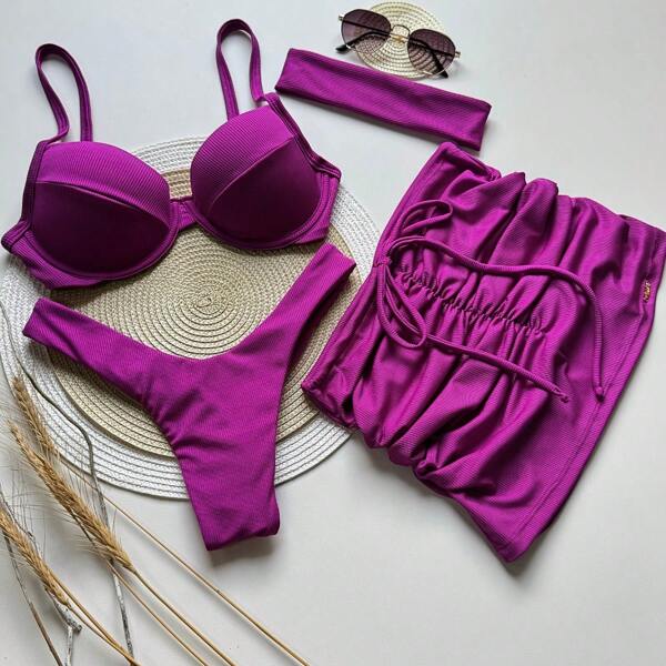 Kit Saia + Conjunto Top Meia Taça + Calcinha Asa delta