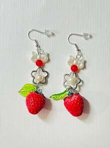 1pair Handmade Y2K Star, Bow, Strawberry Shaped Pendant Earrings, Suitable For Women To Wear As Aesthetic Jewelry Accessories, A Delicate Gift For Family