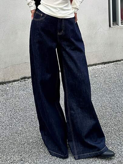 2024 秋冬女款高腰直筒宽松修身牛仔裤