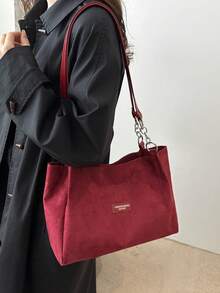 Túi xách thời trang thu đông mới của Châu Âu và Mỹ dành cho nữ, Túi đeo vai bằng da lộn cổ điển dành cho sinh viên, Túi đeo vai thời trang thường ngày dưới cánh tay, Túi xách có quai xách khóa kéo đa chức năng dung tích lớn, Ancra Đỏ - Đỏ - Xem 3