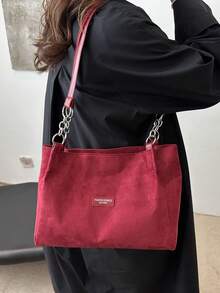 Túi xách thời trang thu đông mới của Châu Âu và Mỹ dành cho nữ, Túi đeo vai bằng da lộn cổ điển dành cho sinh viên, Túi đeo vai thời trang thường ngày dưới cánh tay, Túi xách có quai xách khóa kéo đa chức năng dung tích lớn, Ancra Đỏ - Đỏ - Xem 4