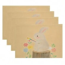 4 件花卉、兔子、驴子 3D 图案布餐垫 - 彩色 - 查看 9