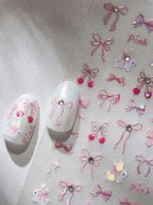 2 piezas de pegatinas de arte de uñas 3D de jalea, lindos dulces de cereza, moño, conejo - con brillo, inodoro, de plástico, para el cuidado de manos y pies, decoraciones de arte de uñas DIY, adecuado para uñas DIY diarias, fundas de teléfono, diarios, preferido por mujeres y niñas