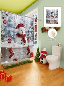 Conjunto de cortina de chuveiro com boneco de neve vermelho de Natal, 1/2/3/4 peças, com 12 ganchos e uma bola de chuveiro, cortina de chuveiro de poliéster impermeável e resistente a mofo, tapete antiderrapante para banheiro, tapete em U para vaso sanitário, capa protetora para vaso sanitário, conjunto decorativo para banheiro, sem necessidade de furadeira, vários tamanhos disponíveis, acessórios de decoração de outono para banheiro, volta às aulas