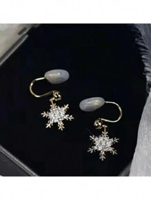 1 对时尚女士水钻雪花耳环，夹式耳环，高端优雅，圣诞礼物 - 雪花耳夾 - 查看 5