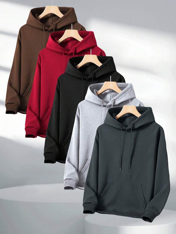 Conjunto de 5 sudaderas con capucha de manga larga con bolsillos, ajuste regular, casual y básico, para primavera y otoño, adecuado como regalo para el esposo o novio, aplicable para la calle, viajes y uso al aire libre