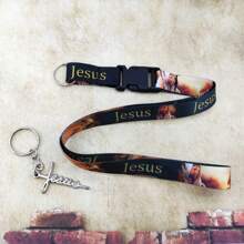Pair Of Jesus Theme Keychains Metal Keychain + Neck Lanyard - Bạc - Xem 2