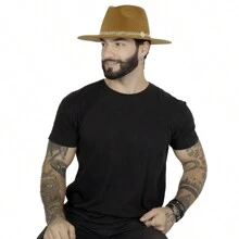 Fedora Hat Country Bandinha Shine Golden Unisex Medium Brim Top Premium Rodeo Show Style - 卡其色 - 查看 4