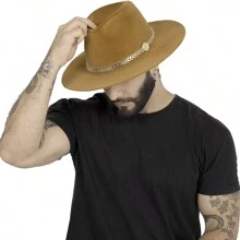 Fedora Hat Country Bandinha Shine Golden Unisex Medium Brim Top Premium Rodeo Show Style - 卡其色 - 查看 2